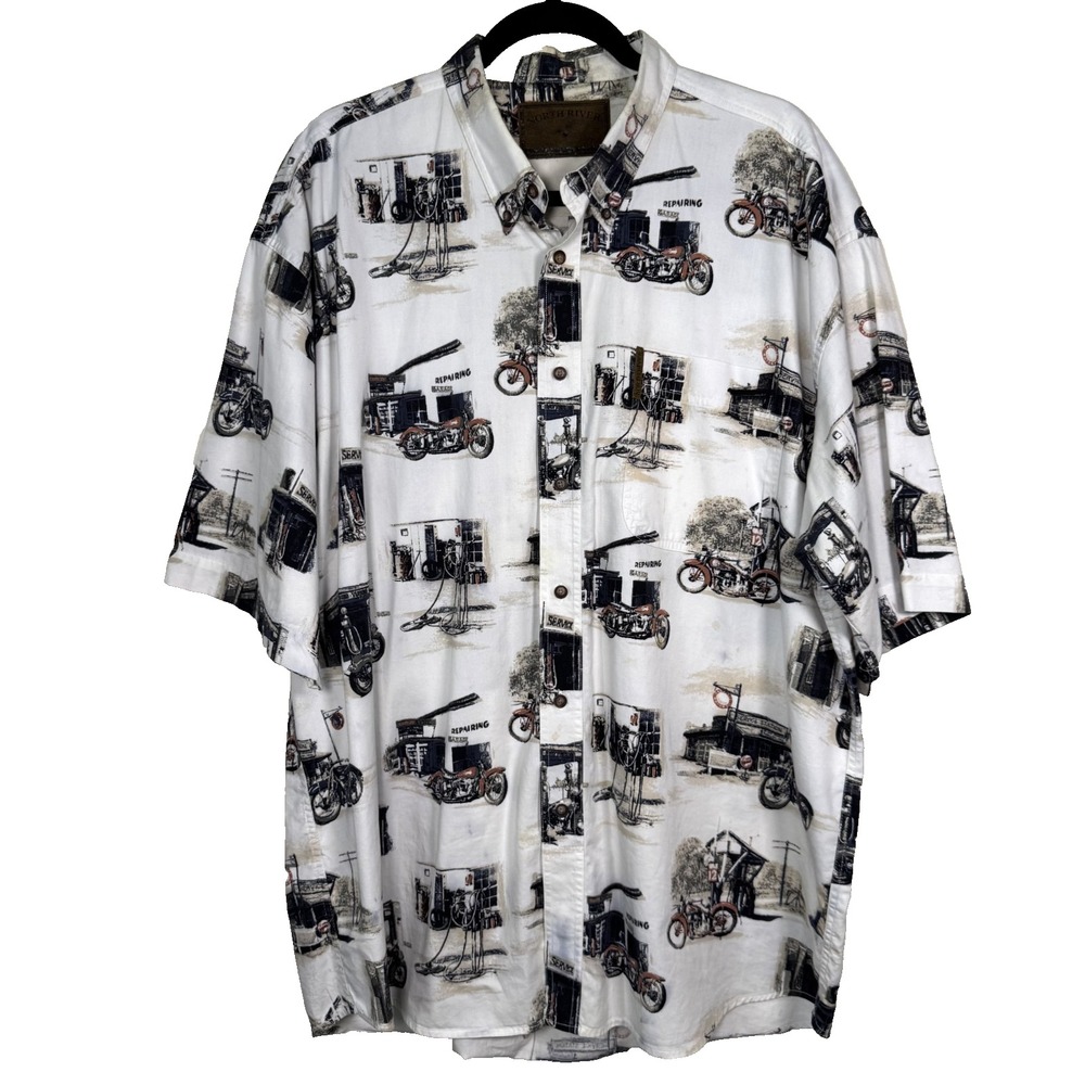 Vintage North River Biker XL Men's Shirt Made in Hong Kong Motorcycle Garage